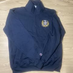 古着Champion ハーフジップ スウェット ネイビー 刺繍ロゴのサムネイル