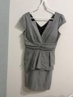 Vネック ペプラム ミニドレス グレーのサムネイル