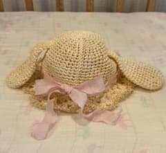 キッズ用　うさぎ麦わら帽子　50cm リボン付きのサムネイル