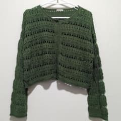 GU 透かし編み ニット カーディガン グリーン Mサイズのサムネイル