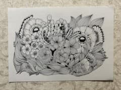 手描きペン画 ゼンダングル風 花のアートのサムネイル