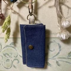 一点物 ✩.*˚ハンドメイド キーケース✩.*˚ デニム ドット クリームのサムネイル