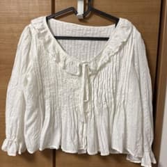 ホワイト フリルブラウス 刺繍入りのサムネイル