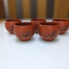 【幻の焼物❗】明治時代　岩手焼　朱泥　煎茶碗　5客　ぐい呑　煎茶道具　湯呑茶碗 常滑焼 朱泥 湯呑み 5客セット 山水画 煎茶道具① - メルカリ
