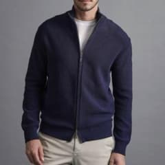 美品 ITALY《クルチアーニ》ニットブルゾン(48)紺 ドライバーズニット