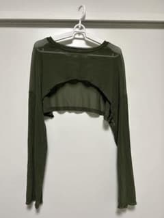 オリーブグリーン メッシュ クロップドトップスのサムネイル