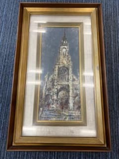 【樋口加六】油彩画「メニールモンタンの寺院」サイン有 大型額装 風景画 油絵絵画 樋口加六】油彩画「メニールモンタンの寺院」サイン有 大型額装 風景画