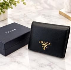 PRADA プラダ サフィアーノ マルチカラー 二つ折り財布 黒 ギャラ 箱