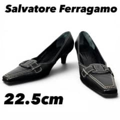 Ferragamo レザー パンプス スクエアトゥ ブラック 22.5cm - メルカリ