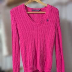 RALPH LAUREN SPORT ケーブルニット Vネック ピンク
