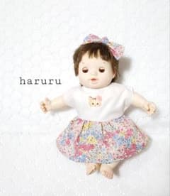 ちぃぽぽちゃん服　ねこ花柄水色ピンク　　マシュマロぽぽちゃん服のサムネイル