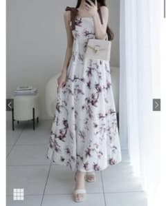 GRL リボンショルダー花柄フレアワンピース tg813のサムネイル