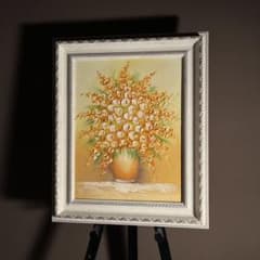 ☆秀作☆ 手書き油絵 花瓶の花 額付 肉筆絵画 インテリア 油彩画