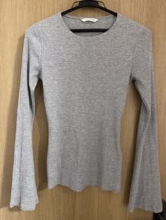 フレアロングスリーブリブTシャツ　長袖　グレーのサムネイル