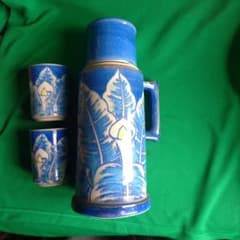 昭和レトロ】清水焼 陶泉作 チャイナーマホー瓶 湯呑み2点セット 陶器