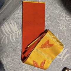 半幅帯 リバーシブル 黄色 橙色 蝶柄