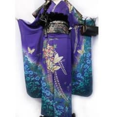 美品】幻想色□振袖セット166.5cm□正絹成人式前撮り紫パープル系Pm17