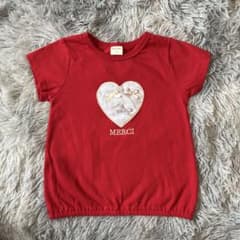 petit main ハートモチーフ Tシャツ レッド 100cmのサムネイル