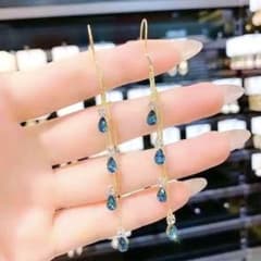 ガラスストーン ロングピアス 高見え お呼ばれ ブルーサファイアガラスのサムネイル