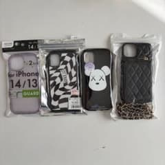 iPhone11/13/14ソフトスマホケース スマホ型ウォレット 4点セット