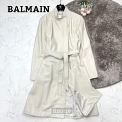 BALMAIN】ラムレザー レザーコート ベルト 裏地総柄 アイボリー 13