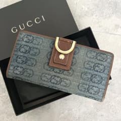 ✨美品✨GUCCI デニム アビー GG インターロッキング 長財布 ブラウン 