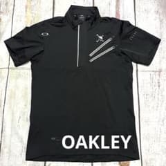 美品】OAKLEY スカル 半袖 ハーフジップ シャツ ブラック Lサイズ
