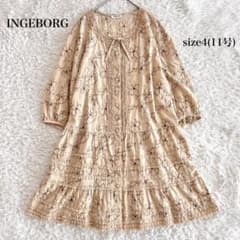 INGEBORG インゲボルグ 花柄 ピコフリル 総刺繍のワンピース 綿ローン