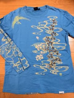 波達 波王 namitatsu桜と鶴と波デザイン 長袖Tシャツ ブルー Mサイズのサムネイル