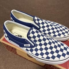 VANS チェッカー柄 スリッポン ネイビー/ホワイト Wのサムネイル