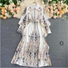 【コンサバ】【お嬢様】【顔合わせ】パフスリーブマキシ丈ワンピース【Lサイズ】のサムネイル