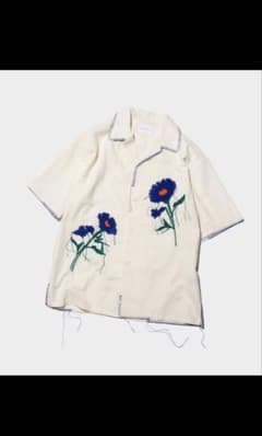 camphor wood 花刺繍開ガーゼシャツ　オープンカラー　ブルーのサムネイル
