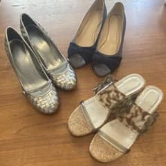 3足セット　シルバー 編み込みデザイン ハイヒール　サンダル　パンプスのサムネイル