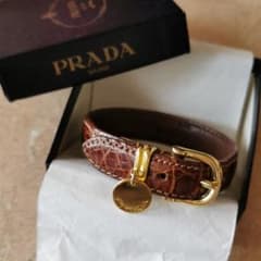 PRADA クロコダイル バングル ブレスレット ブラウン ✕ ゴールド 