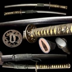 時代物】日本刀 拵 龍透かし鍔 鮫皮巻柄 黒塗鞘 刀装具 居合刀 武具