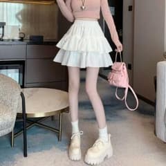 【新品】ホワイト フリル ミニスカート インナー付きのサムネイル