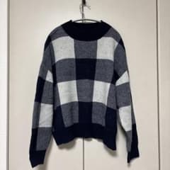 BEAMS HEART ブロックチェック柄 長袖ニット ネイビー×グレーのサムネイル