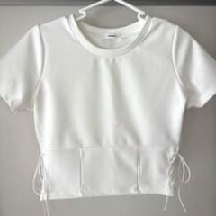 MURUA ホワイト 半袖 クロップド丈 レースアップ Tシャツ FREEサイズのサムネイル