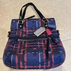 COACH ショルダーバッグ ネイビー/レッド チェック柄 - メルカリ