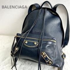 希少✨ BALENCIAGA シティ シボ革 ミラー付き リュック ネイビー | Mercari