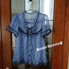 ❦axes femme❦　水色ドット柄シースルー半袖ブラウスのサムネイル