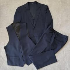 SUIT SELECT 3ピース セットアップスーツ ストライプ ネイビー A5