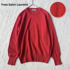 イヴサンローラン シルク混 アンゴラ セーター ロゴ刺繍 M レッド