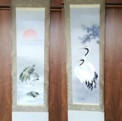 鈴村秀山 掛軸 鶴亀双幅 - メルカリ