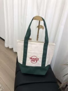 新品TRADER JOE'S ミニキャンバストーバッグ グリーン両面ロゴ刺繍入りのサムネイル