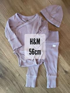 H&M ベビー 長袖ロンパース パンツ 帽子 3点セット 56cm 前開きのサムネイル