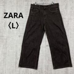 ZARA ルーズストレート ミッドライズ デニムパンツ　ダークブラウン　Lのサムネイル