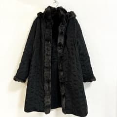 ファーコート ロシアリス 幾何学 M 黒 リアルファー 通勤 ノーブランド 
