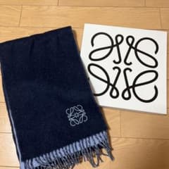 LOEWE マフラー ネイビー ライトブルー ロエベ バイカラー 紺 青