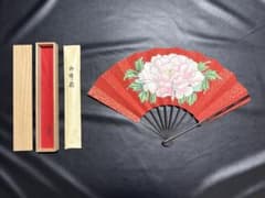 扇子 32cm 十松屋福井扇舗 鬼扇 赤地一輪牡丹図 仕舞扇 能楽 着物